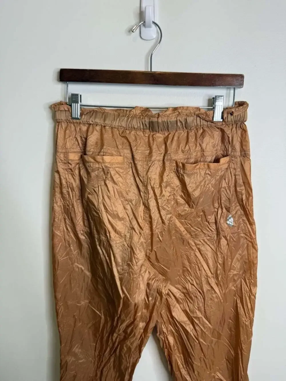 Free People Tan Crinkled Track Joggers back to future pants size medium NWT